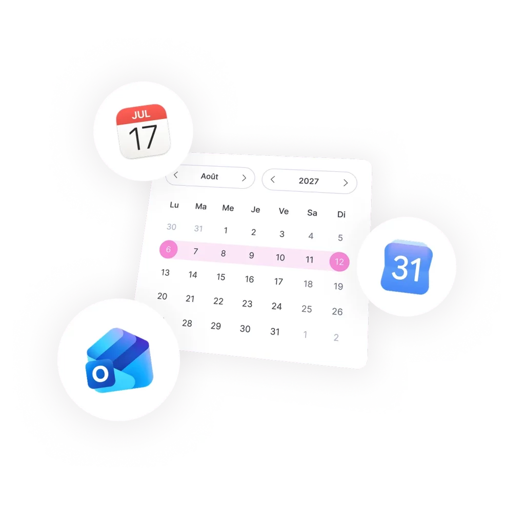Calendrier avec icons d'applications